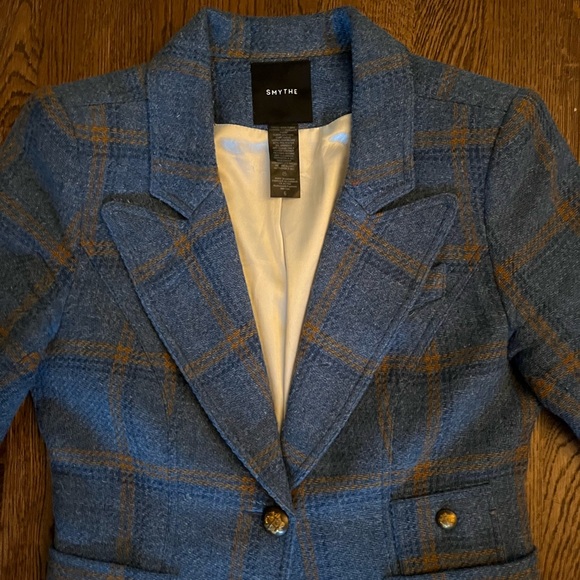 Smythe Patch Pocket Duchess Blazer in Blue Whiskey Check Women’s Size 6 - Picture 11 of 16